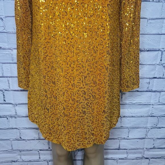 Stine Goya Women's Gold Sequin Straight Mini Odis Dress Size Medium - Picture 3 of 15